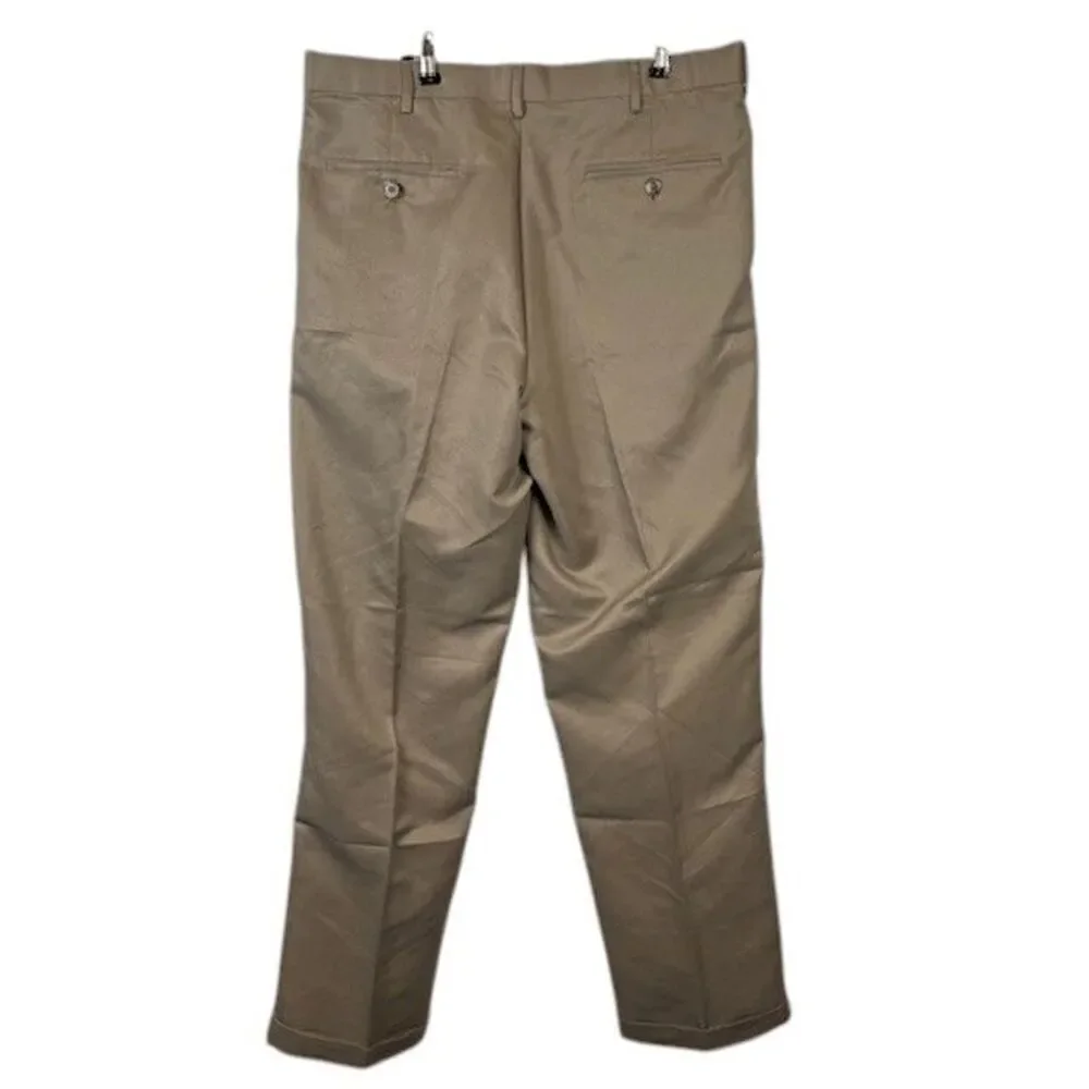 Perry Ellis Tan Dress Slacks Trousers Cuffed Pleated Pockets Size‎ 34x32